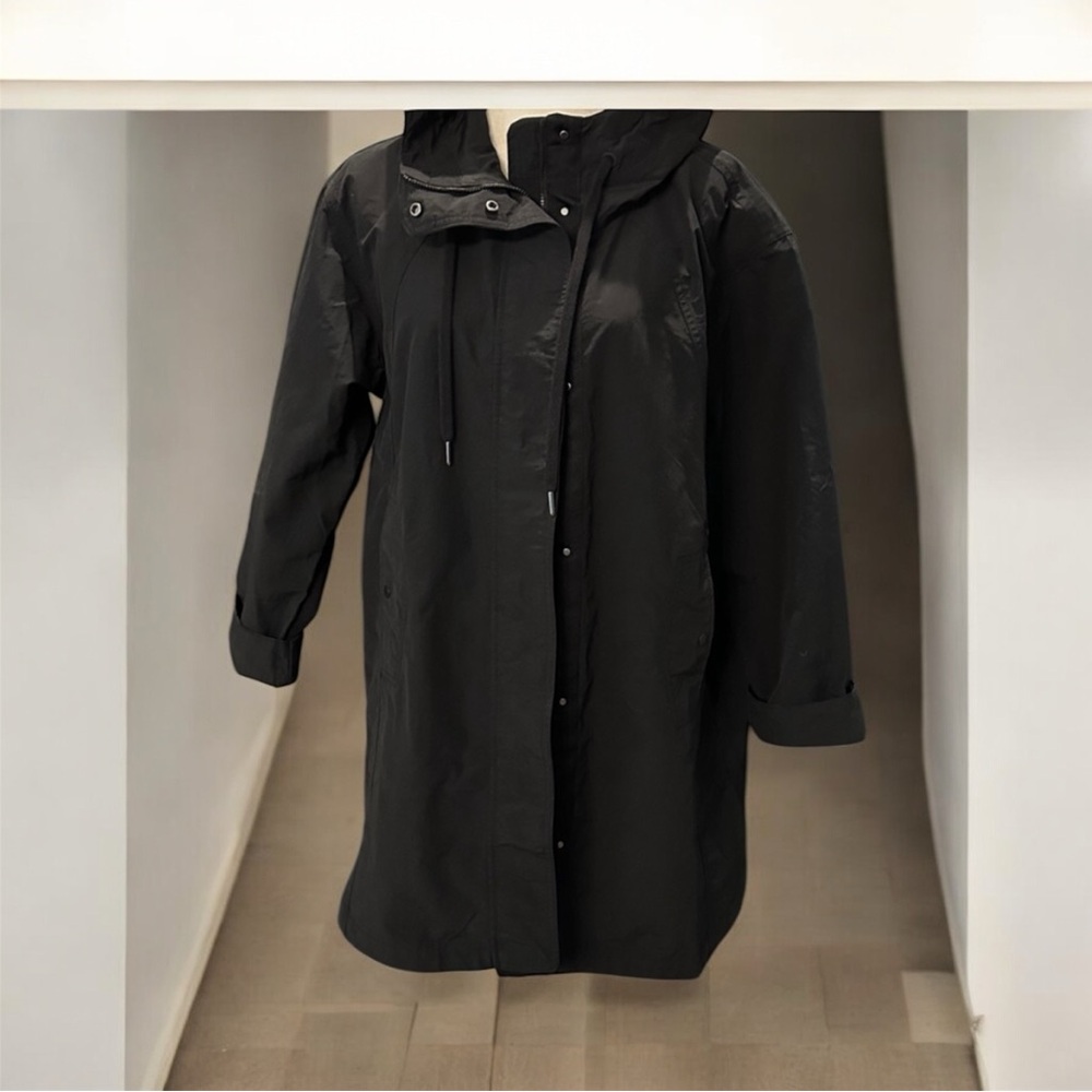 NWOT- Athleta Black Long Hooded Trench Jacket With Pockets